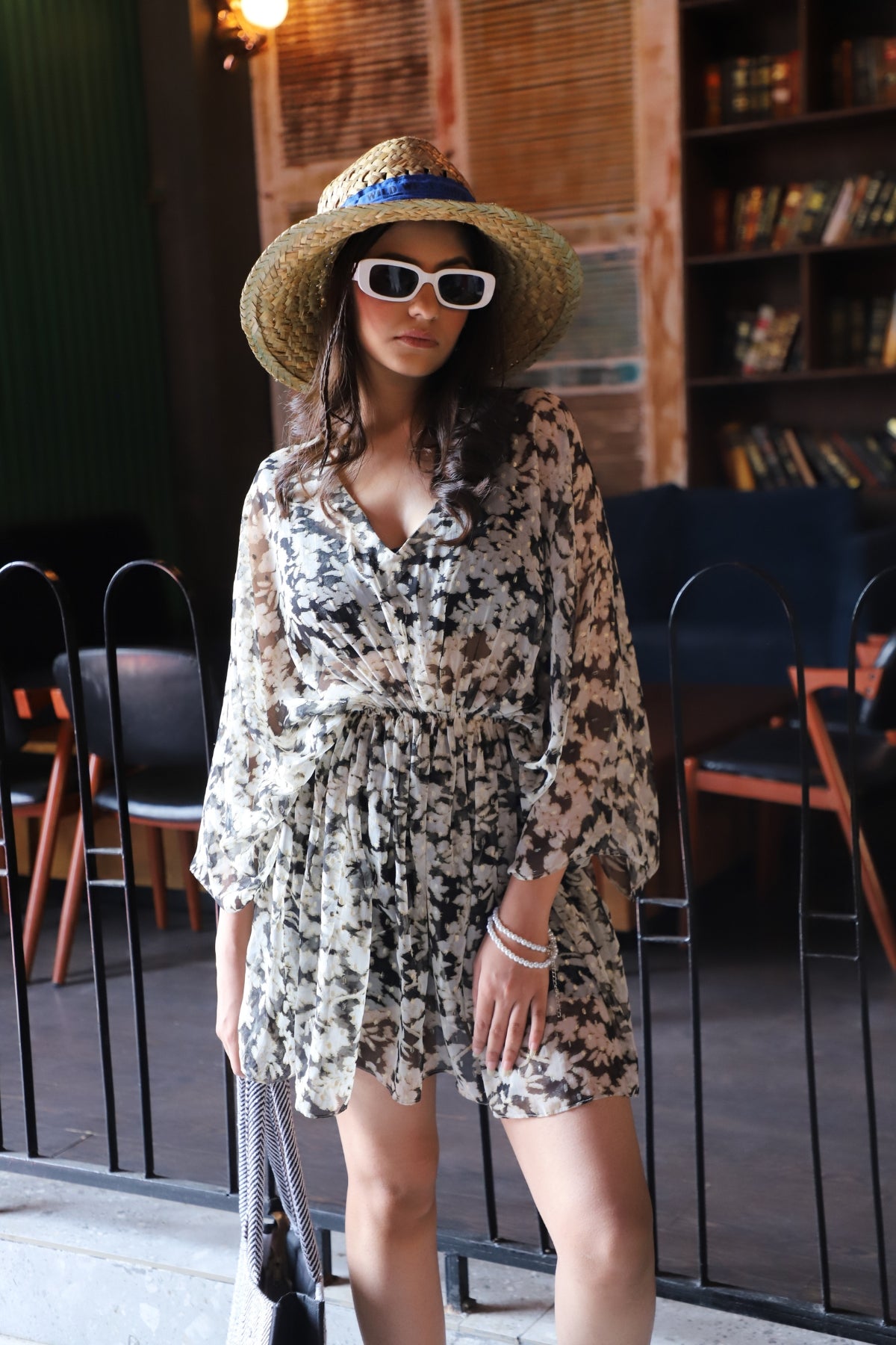 Monochrome Kaftan Mini Dress