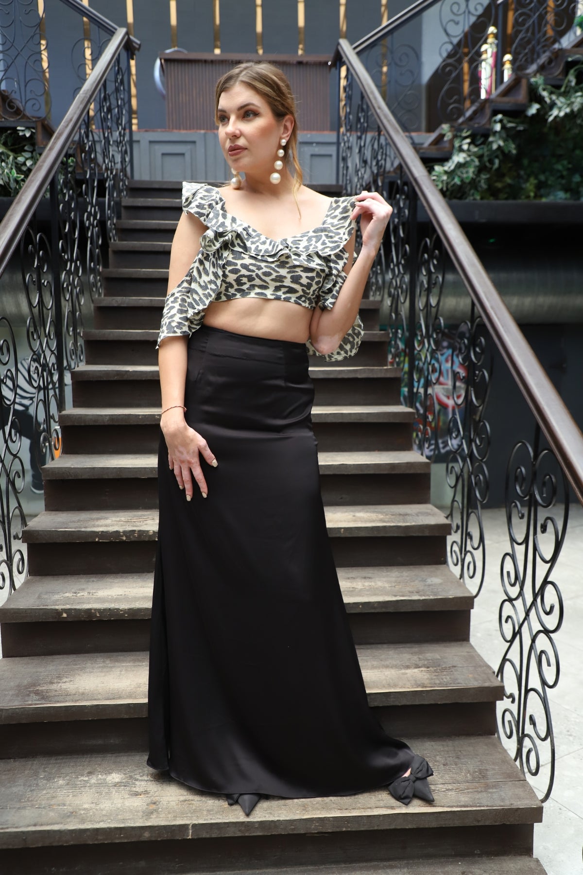 Sleek Satin Skirt and Cheetah Ruffle Top