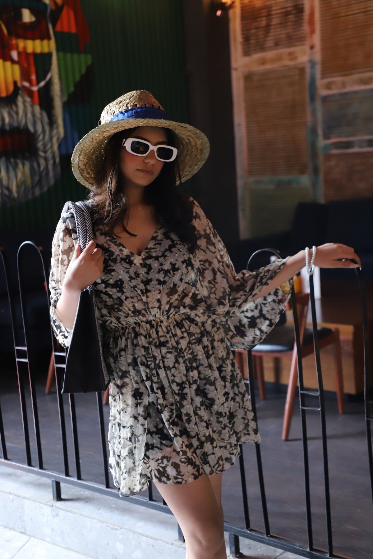 Monochrome Kaftan Mini Dress